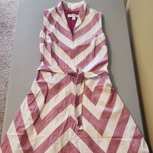 Isaac Mizrahi Pink and White Chevron Midi Dress